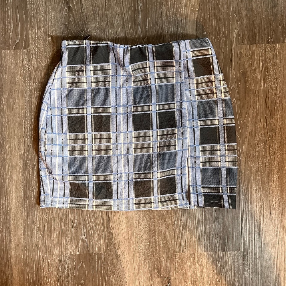 Fashion Nova Checkered Pencil Skirt in Blue, black and White